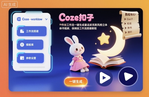 Coze扣子工作流一键生成童话皮克斯风格立体书视频，保姆级工作流搭建教程-网赚项目平台