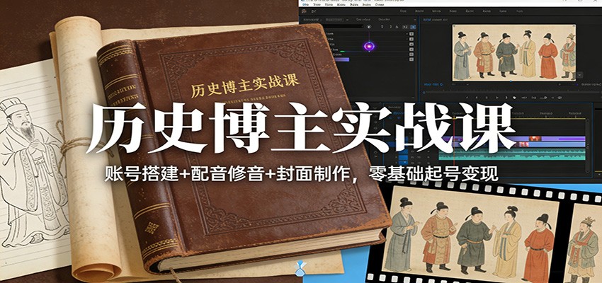 历史博主实战课：账号搭建+配音修音+封面制作，零基础起号变现-网赚项目平台