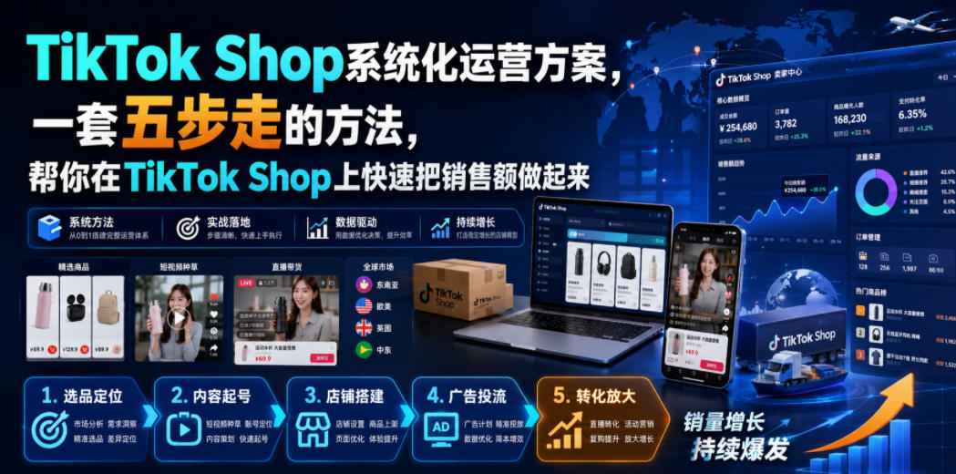 TikTok Shop系统化运营方案，一套五步走的方法，帮你在TikTok Shop上快速把销售额做起来【原创双语字幕】-网赚项目平台