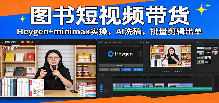 图书短视频带货:Heygen+minimax实操,AI洗稿 ,批量剪辑出单-网赚项目平台