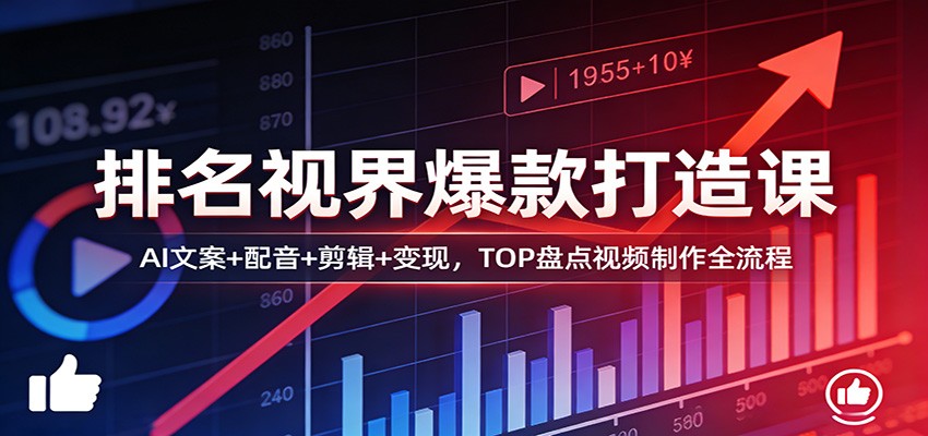 排名视界爆款打造课：AI文案+配音+剪辑+变现，TOP盘点视频制作全流程-网赚项目平台