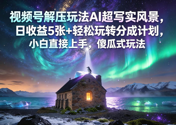 视频号解压玩法AI超写实风景，日收益5张+轻松玩转分成计划，小白直接上手，傻瓜式玩法-网赚项目平台