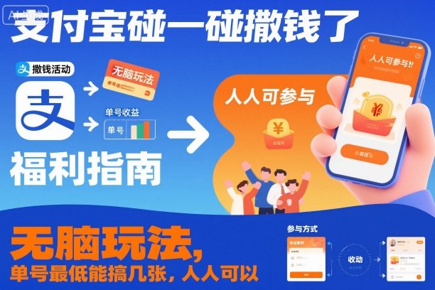 支付宝碰一碰撒钱了,无脑玩法,单号最低能搞几张,人人可以撸【揭秘】-网赚项目平台