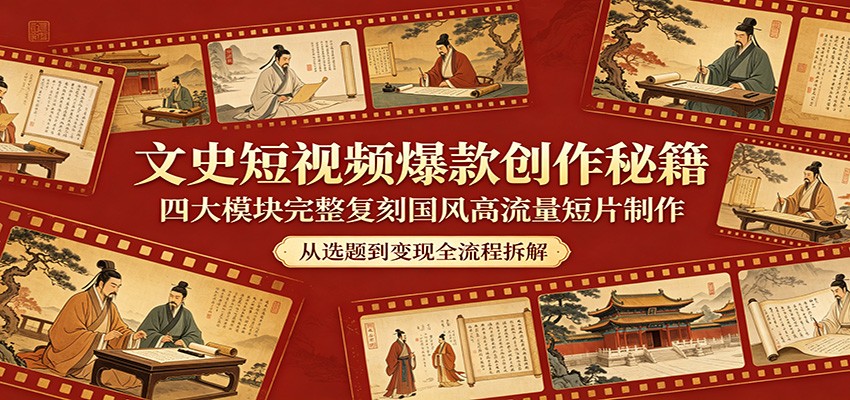 文史短视频爆款创作秘籍：四大模块完整复刻国风高流量短片制作-网赚项目平台