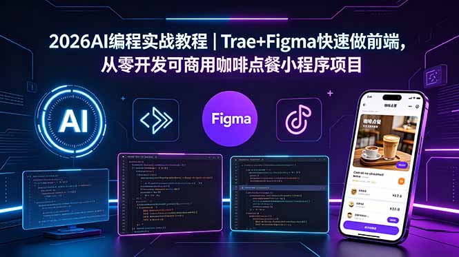 2026AI编程实战教程｜Trae+Figma快速做前端，从零开发可商用咖啡点餐小程序项目-网赚项目平台
