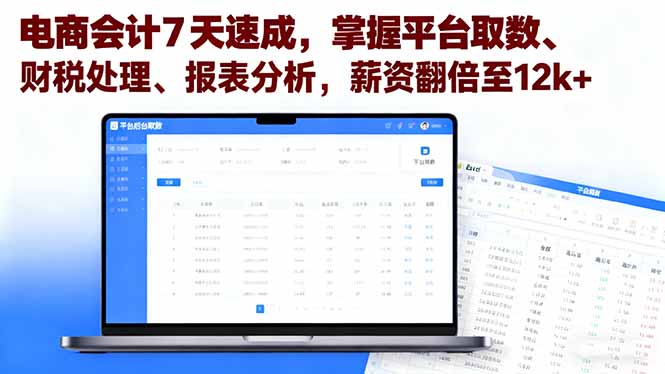 电商会计7天速成,掌握平台取数、财税处理、报表分析,薪资翻倍至12k+-网赚项目平台