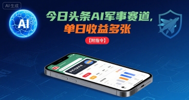 今日头条AI军事赛道，单日收益多张 ，手机可做【附指令】-网赚项目平台