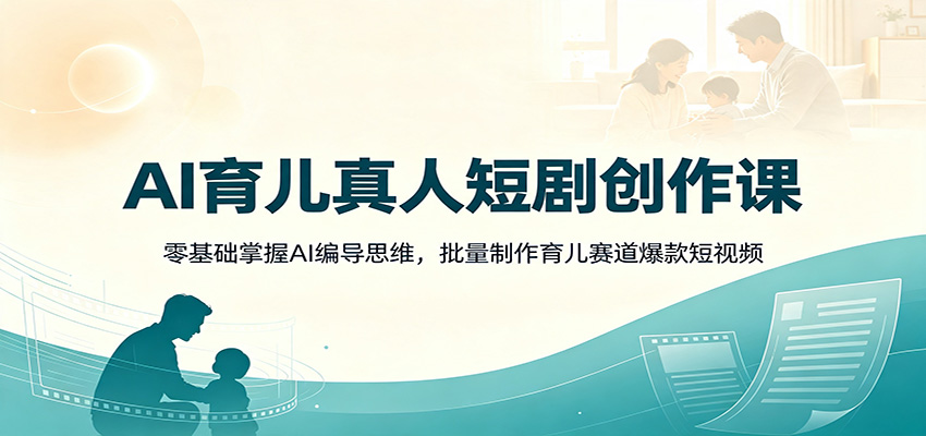 AI育儿真人短剧创作课：零基础掌握AI编导思维，批量制作育儿赛道爆款短视频-网赚项目平台