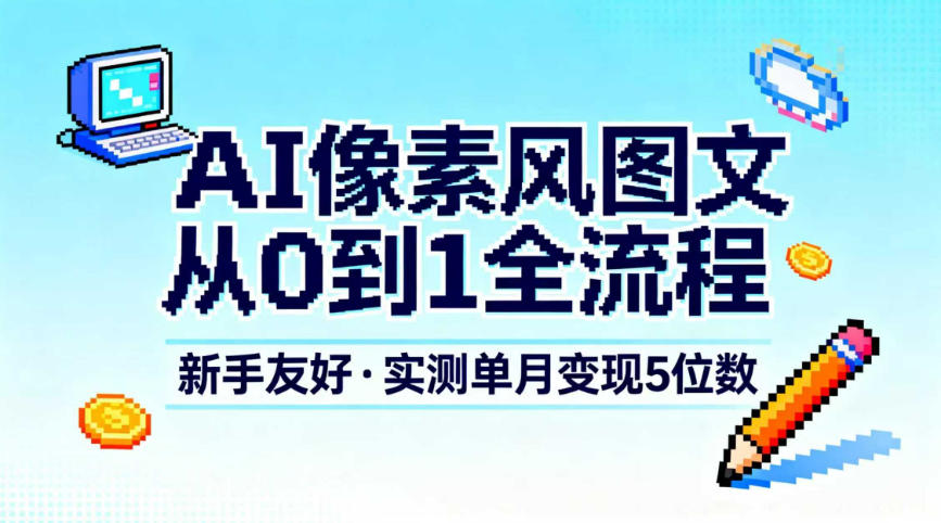 AI像素风图文从0到1全流程,新手友好,实测单月变现5位数-网赚项目平台