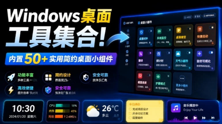 Windows桌面工具集合！内置50+实用简约桌面小组件，含截图、录屏、翻译、天气等，多秘工具箱-网赚项目平台