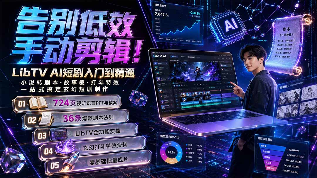 告别低效手动剪辑！LibTV AI短剧入门到精通，小说转剧本方法，故事板打斗特效一站式搞定玄幻短剧制作-网赚项目平台