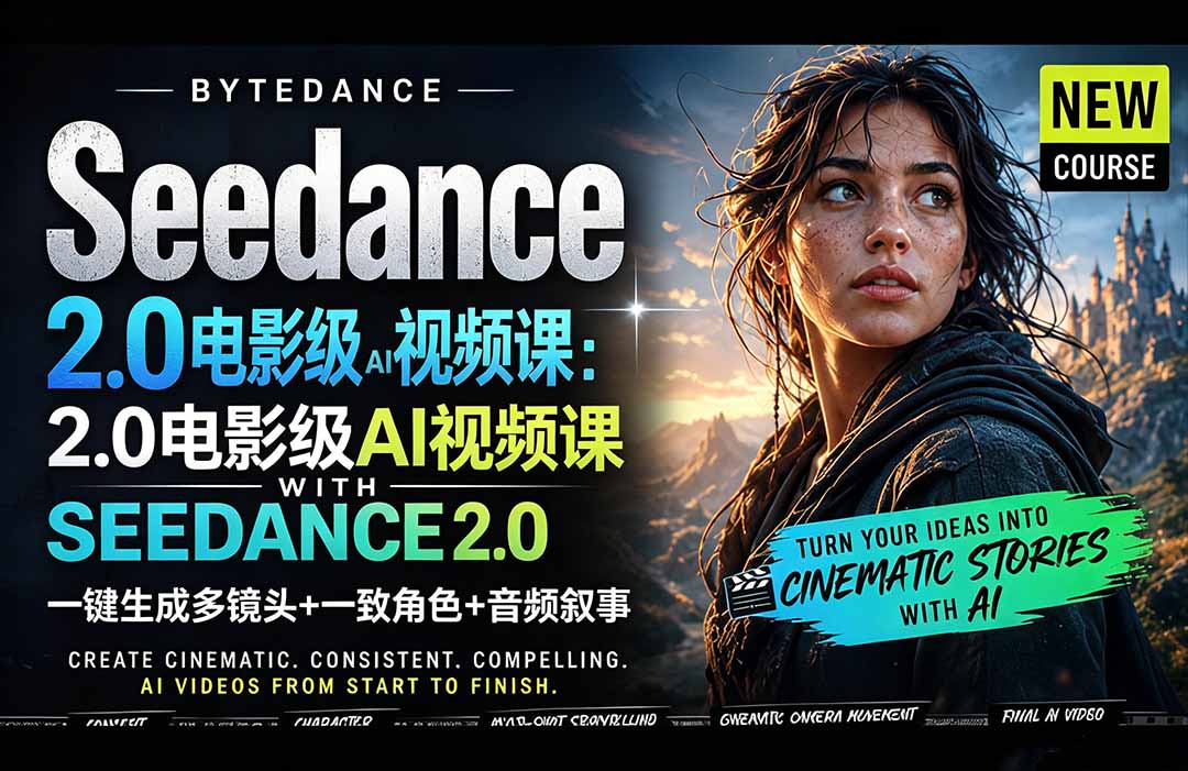 Seedance 2.0电影级AI视频课：一键生成多镜头+一致角色+音频叙事-网赚项目平台