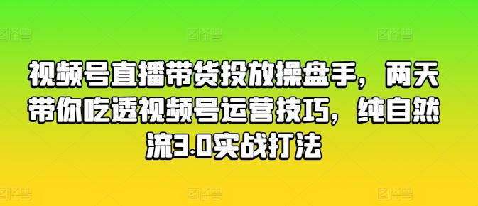 视频号直播带货投放操盘手，两天带你吃透视频号运营技巧，纯自然流3.0实战打法-网赚项目平台
