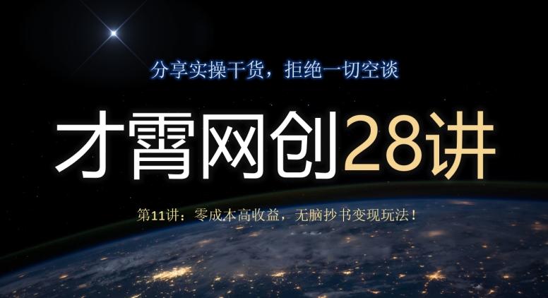 才霄网创28讲第11讲：零成本高收益，无脑抄书变现玩法！-网赚项目平台