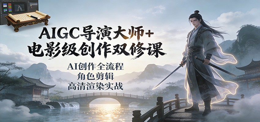 AIGC导演大师+电影级创作双修课：AI创作全流程、角色剪辑、高清渲染实战-网赚项目平台