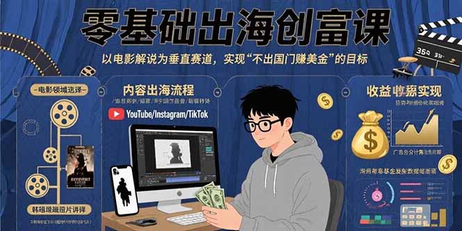 零基础出海创富课：以电影解说为垂直赛道，实现不出国门赚美金的目标-网赚项目平台