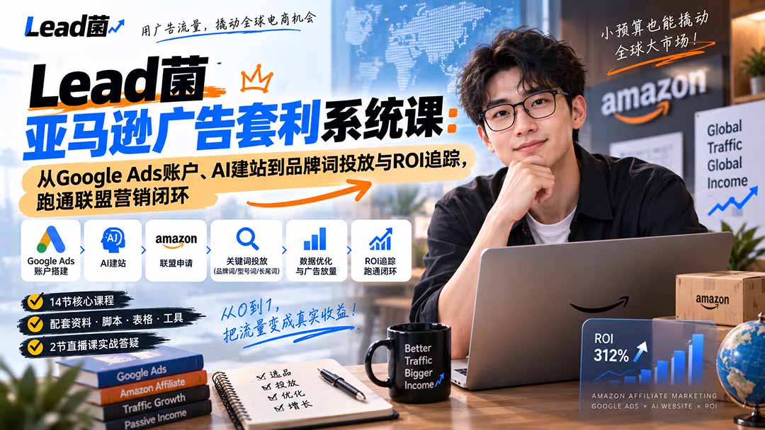 Lead菌亚马逊广告套利系统课:从Google Ads账户、AI建站到品牌词投放与ROI追踪,跑通联盟营销闭环-网赚项目平台