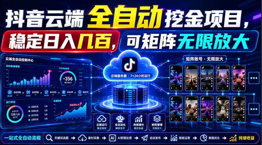 Dy云端全自动挖金项目,稳定日入几百,可矩阵无限放大!【揭秘】-网赚项目平台