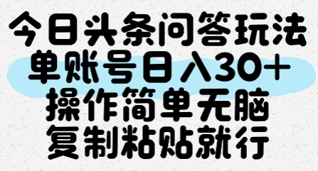 今日头条问答玩法，单账号日入30+，操作简单无脑复制粘贴就行-网赚项目平台