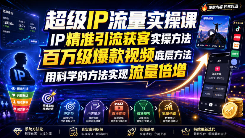 超级IP流量实操课,IP精准引流获客实操方法,百万级爆款视频底层方法,用科学的方法实现流量倍增-网赚项目平台