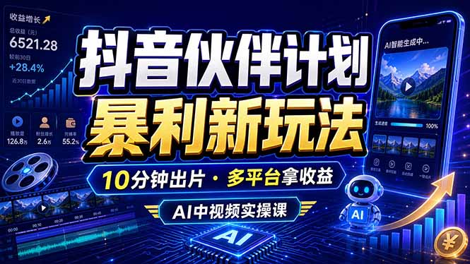 抖音伙伴计划最新玩法,无需配音剪辑,10分钟出一条原创视频,轻松日入三位数-网赚项目平台