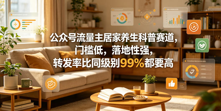 公众号流量主居家养生科普赛道，门槛低，落地性强，转发率比同级别99％都要高-网赚项目平台