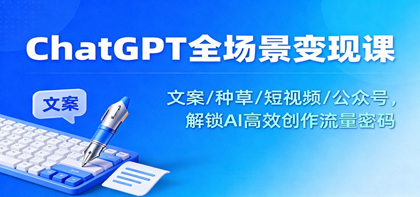 ChatGPT全场景变现课:文案/种草/短视频/公众号,解锁AI高效创作流量密码-网赚项目平台