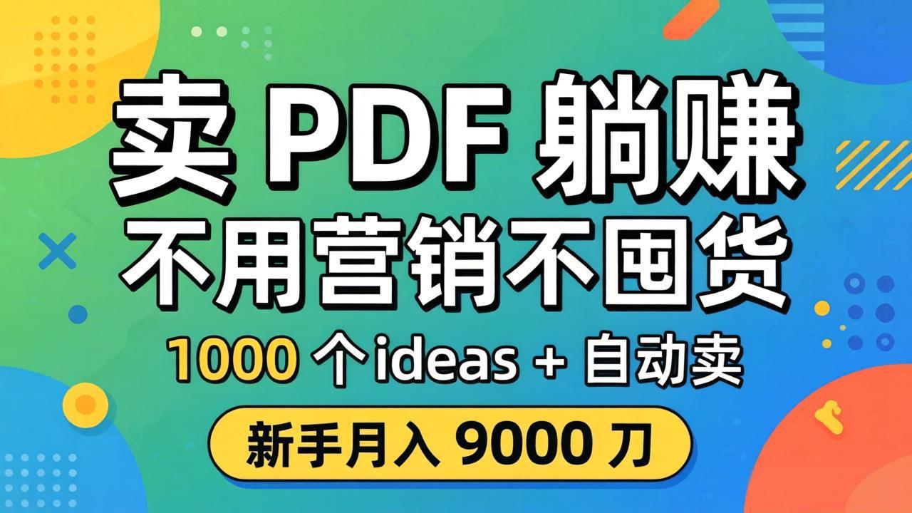 卖 PDF 躺赚？不用营销不囤货，1000 个 ideas + 自动卖，新手月入 9000 刀【原创双语字幕】-网赚项目平台