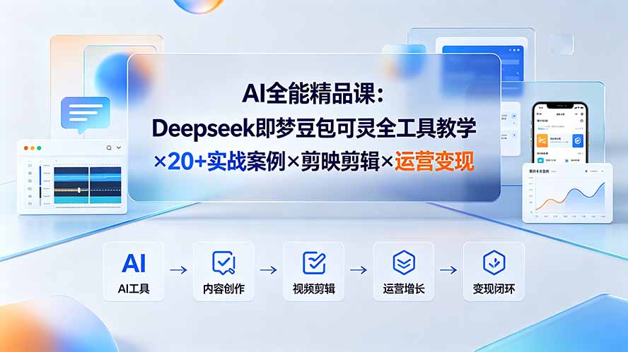 AI全能精品课：Deepseek即梦豆包可灵全工具教学×20+实战案例×剪映剪辑×运营变现-网赚项目平台