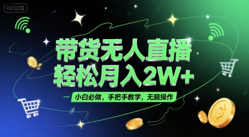 带货无人直播，轻松月入2W+，小白必做，手把手教学，无脑操作(附学习资料)-网赚项目平台