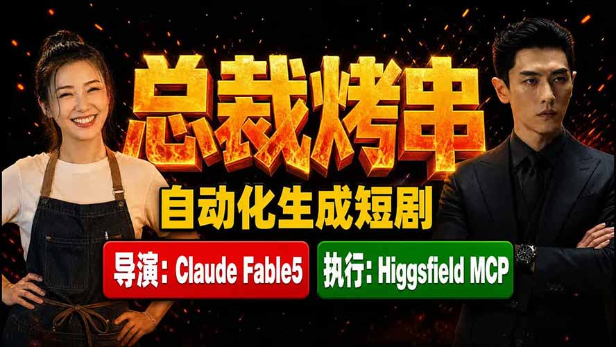 《总裁烤串》真人短剧全自动诞生！Claude Fable5 当导演，Higgsfield MCP 执行！-网赚项目平台