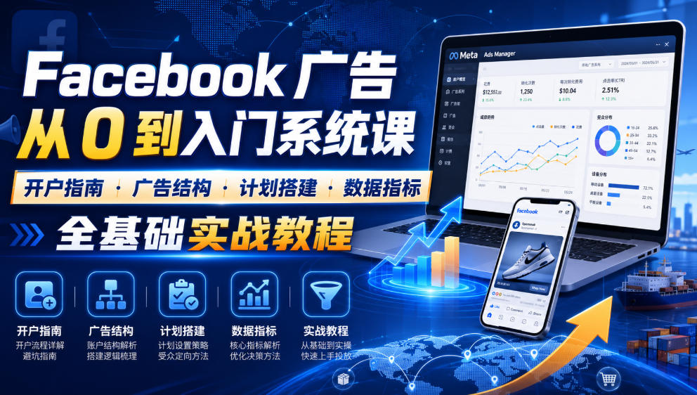 Facebook广告新手从0到入门系统课|开户指南・广告结构・计划搭建・数据指标全基础实战教程-网赚项目平台