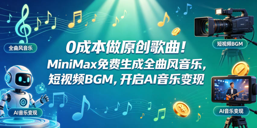 0成本做原创歌曲！MiniMax免费生成全曲风音乐，短视频BGM，开启AI音乐变现-网赚项目平台