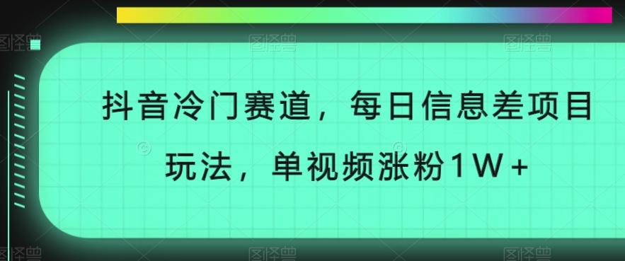 抖音冷门赛道，每日信息差项目玩法，单视频涨粉1W+-网赚项目平台