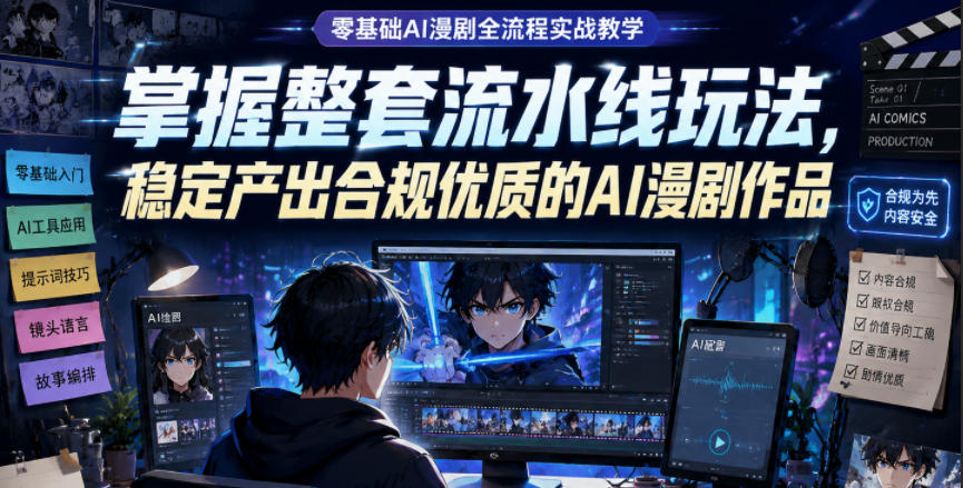 零基础AI漫剧全流程实战教学，掌握整套流水线玩法，稳定产出合规优质的AI漫剧作品-网赚项目平台