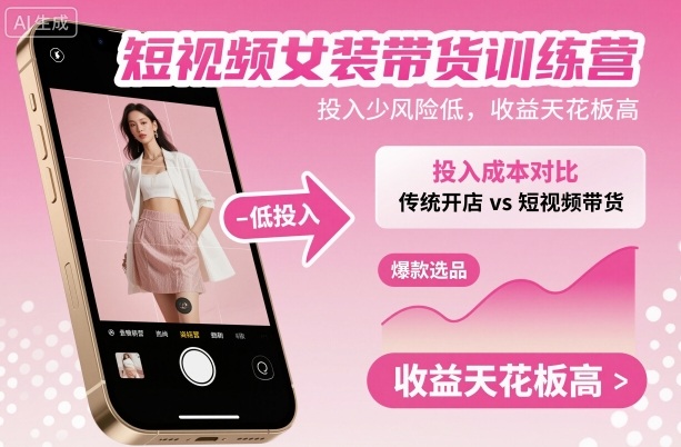 短视频女装带货训练营,投入少风险低,收益天花板高-网赚项目平台