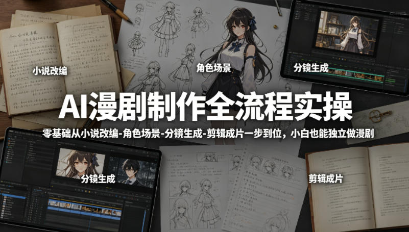 AI漫剧制作全流程实操，零基础从小说改编-角色场景-分镜生成-剪辑成片一步到位，小白也能独立做漫剧-网赚项目平台