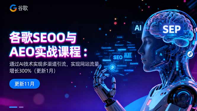 谷歌SEO与AEO实战课程:通过AI技术实现多渠道引流,实现网站流量增长300%-网赚项目平台