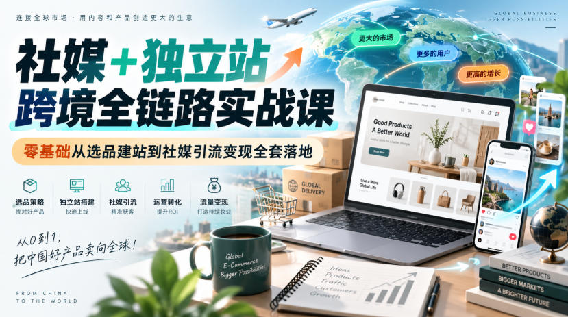 社媒+独立站跨境全链路实战课｜零基础从选品建站到社媒引流变现全套落地-网赚项目平台