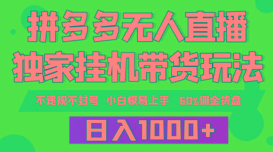 (9511期)拼多多无人直播带货，纯挂机模式，小白极易上手，不违规不封号， 轻松日…-网赚项目平台