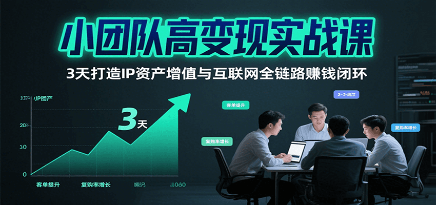 小团队高变现实战课，3天打造IP资产增值与互联网全链路赚钱闭环(第二期)-网赚项目平台
