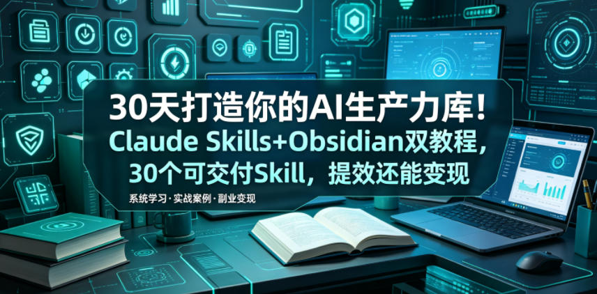 30天打造你的AI生产力库！Claude Skills+Obsidian 双教程，30 个可交付 Skill，提效还能变现-网赚项目平台