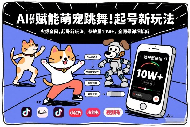 AI赋能萌宠跳舞，火爆全网，起号新玩法，条条播放量10W+，全网最详细拆解-网赚项目平台