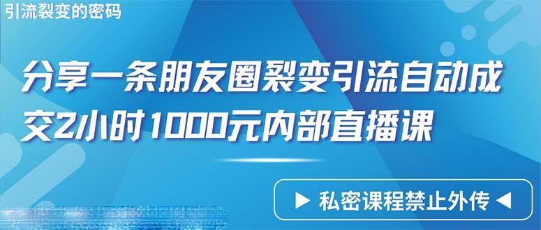(9850期)仅靠分享一条朋友圈裂变引流自动成交2小时1000内部直播课程-网赚项目平台