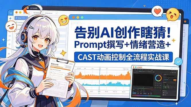 告别AI创作瞎猜！Prompt撰写+情绪营造+CAST动画控制全流程实战课-网赚项目平台