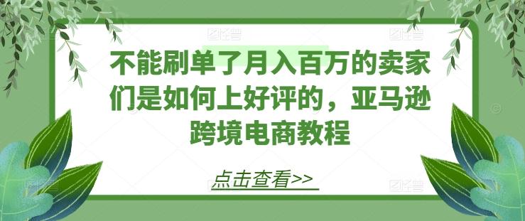 不能刷单了月入百万的卖家们是如何上好评的，亚马逊跨境电商教程-网赚项目平台
