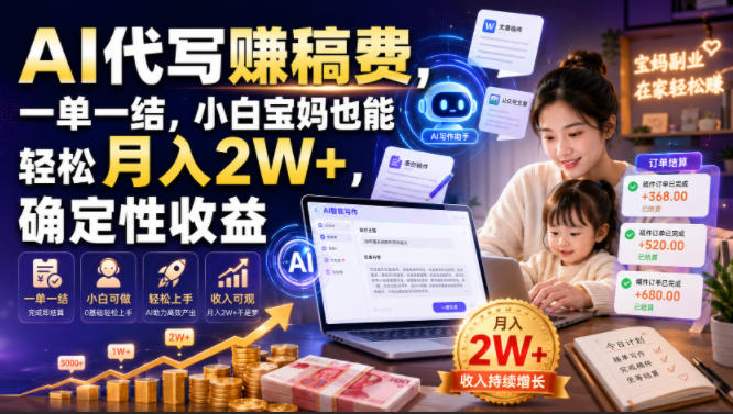 AI代写賺稿费，一单一结，小白宝妈也能轻松月入2W+，确定性收益【揭秘】-网赚项目平台