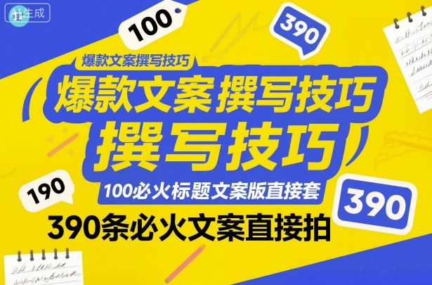 爆款文案撰写技巧，100个必火标题文案模版直接套，390条必火文案直接拍-网赚项目平台