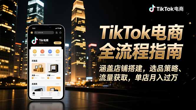TikTok电商全流程指南,涵盖店铺搭建、选品策略、流量获取,单店月入过万-网赚项目平台