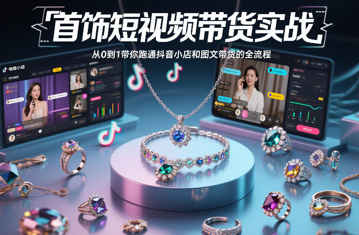 首饰短视频带货实战，从0到1带你跑通抖音小店和图文带货的全流程-网赚项目平台